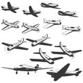 Set of aircraft icons isolated on white background. Design Royalty Free Stock Photo