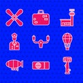 Set Aircraft steering helm, Airline ticket, Hot air balloon, Airship, Pilot, Airport control tower and Plane propeller