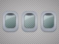 Set of Aircraft windows. Plane portholes on transparent background. Vector.