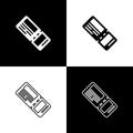 Set Airline ticket icon isolated on black and white background. Plane ticket. Vector Royalty Free Stock Photo