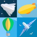 Set airplane, airship, balloon, space shuttle