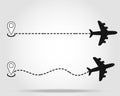 Set of airplane flight routes line path - isolated vector illustration Royalty Free Stock Photo