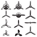 Set of the airplane propellers. Design elements for logo, label, sign. Vector illustration Royalty Free Stock Photo