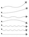 Set of airplane route dotted lines vector illustration