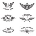 Set of airplane show labels isolated on white background.