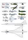 Set of airplanes and helicopters