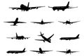 Set of airplanes silhouettes. Royalty Free Stock Photo