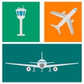 Set of airport flat icons, signs and symbol. Vector Illustration Royalty Free Stock Photo