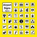 Set of Airport icons or Signs,black and white pictograms isolate Royalty Free Stock Photo