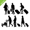 Airport passengers silhouette vector Royalty Free Stock Photo
