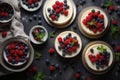 Set of airy cheesecake cakes with fresh berries