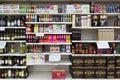 Set of alcohol bottles on a shelf at supermarket. Royalty Free Stock Photo