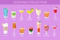 Set of alcohol cocktails icons. Flat style design Royalty Free Stock Photo