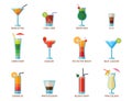 Set of alcoholic cocktails fruit cold drinks tropical cosmopolitan freshness collection and party alcohol sweet tequila Royalty Free Stock Photo