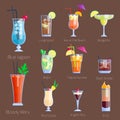 Set of alcoholic cocktails fruit cold drinks tropical cosmopolitan freshness collection and party alcohol sweet Royalty Free Stock Photo