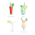 Set of alcoholic cocktails isolated fruit cold drinks tropical cosmopolitan freshness collection and party alcohol sweet Royalty Free Stock Photo