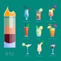 Set of alcoholic cocktails isolated fruit cold drinks tropical cosmopolitan freshness collection and party alcohol sweet Royalty Free Stock Photo