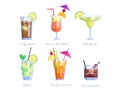 Set of alcoholic cocktails isolated fruit cold drinks tropical cosmopolitan freshness collection and party alcohol sweet Royalty Free Stock Photo