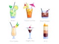 Set of alcoholic cocktails isolated fruit cold drinks tropical cosmopolitan freshness collection and party alcohol sweet Royalty Free Stock Photo