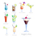 Set of alcoholic cocktails isolated fruit cold drinks tropical cosmopolitan freshness collection and party alcohol sweet Royalty Free Stock Photo