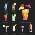 Set of alcoholic cocktails isolated fruit cold drinks tropical cosmopolitan freshness collection and party alcohol sweet Royalty Free Stock Photo