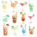 Set of alcoholic cocktails Pina colada, aperol shpritz, margarita, mojito, blue lagoon, long island, bloody mary Royalty Free Stock Photo