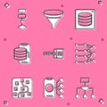 Set Algorithm, Funnel filter, Server, Data, Cloud technology data transfer, Binary code, Neural network, and icon Royalty Free Stock Photo