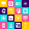 Set Algorithm, Server, Data, Binary code, Artificial intelligence robot, Humanoid, Computer monitor and Neural network Royalty Free Stock Photo
