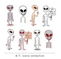 Set of alien icon, hand drawn vector illustration.