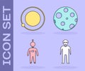 Set Alien, Satellites orbiting the planet Earth, Astronaut and Moon icon. Vector