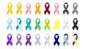 Set of all cancer ribbons, Cancer awareness ribbons. Flat vector illustration