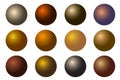 Set of all metal balls of gold silver brass copper platinum.