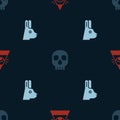 Set All-seeing eye of God, Skull and Rabbit with ears on seamless pattern. Vector