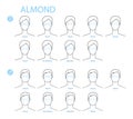 Set of Almond frame glasses fashion accessory illustration. Sunglass front view for Men, women, unisex silhouette