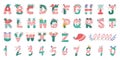 Set of Alphabet and numbers in a Christmas theme. Designed in doodle style Royalty Free Stock Photo