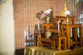 Set of altar table, buddha statue placed on the altar table in hall room Royalty Free Stock Photo