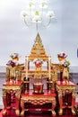 Set altar table for ritual in Thailand