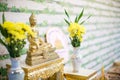 set of altar table in wedding hall. stage for place the buddha statue for pray and worship before begin the Buddha ceremony. Royalty Free Stock Photo