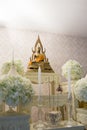 Set of altar table in wedding hall. stage for place the Buddha statue for pray and worship before begin the Buddha ceremony. Royalty Free Stock Photo