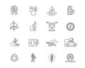 Set of alternative energy sources linear icons.