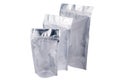 Set of Aluminum foil bag Plastic Laser Mylar Foil Zip Lock Bag isolated on white background