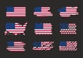 Set of American flag. Icon grunge American flag of USA. Vector illustration. Isolated on black background. United States Royalty Free Stock Photo