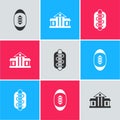 Set American Football ball, White House and Hotdog sandwich icon. Vector Royalty Free Stock Photo