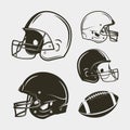 Set of american football equipment and gear. helmets and ball. vector illustration Royalty Free Stock Photo