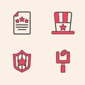 Set American football goal post, Declaration of independence, Patriotic top hat and Shield with stars icon. Vector