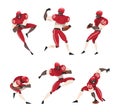 Set of american football players. Male athletes in uniform in different actions cartoon vector illustration Royalty Free Stock Photo