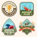 Set of american football, soccer, polo and horse riding club embroidery patch. Vector. Sticker design with soccer Royalty Free Stock Photo