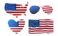 Set of American Icon. Sunglasses, Flag, Heart, Map. Happy 4 th July and Independence Day. Cartoon Vector illustration Royalty Free Stock Photo
