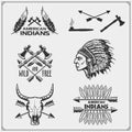 Set of american indian labels, badges, emblems and design elements. Royalty Free Stock Photo