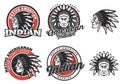 Set of american indian round logo. Royalty Free Stock Photo